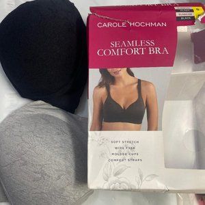 CAROLE HOCHMAN SEAMLESS COMFORT BRA WIRE FREE MOLDED CUPS 2 PACK Black/Gray